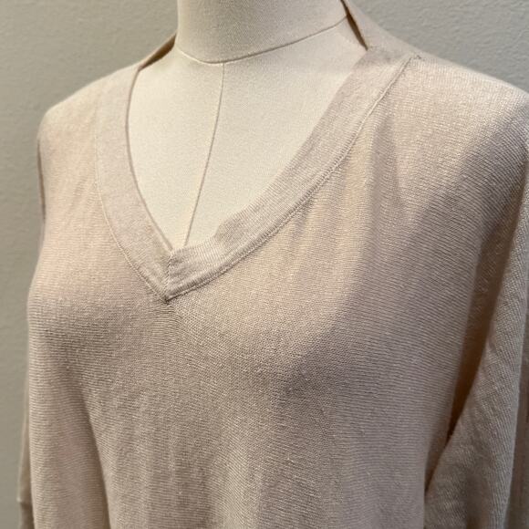 Garnet Hill 100% Linen Oversized Relaxed V Neck Sweater Beige XS Quiet Luxury - Picture 4 of 8
